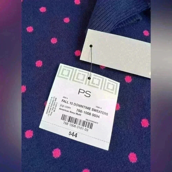 Liz Claiborne 3/4 Sleeve Pullover Polka Dot Sweater Size Petite Small Navy/Pink - Picture 9 of 9